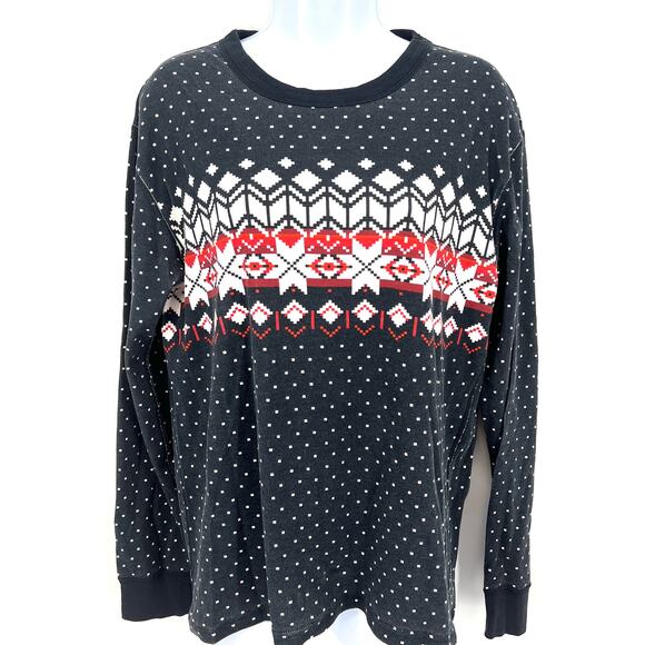 Hanna Andersson Adult Long John Top Organic Cotton Heritage Fair Isle Black Sz M - Picture 1 of 9